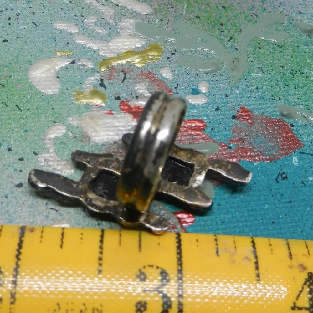 VTG artisan pewter black ring silvery statement ebony shiny bohemian size 12